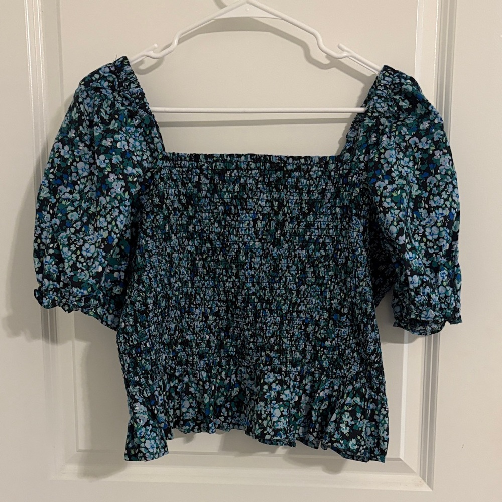 J CREW floral smocked top